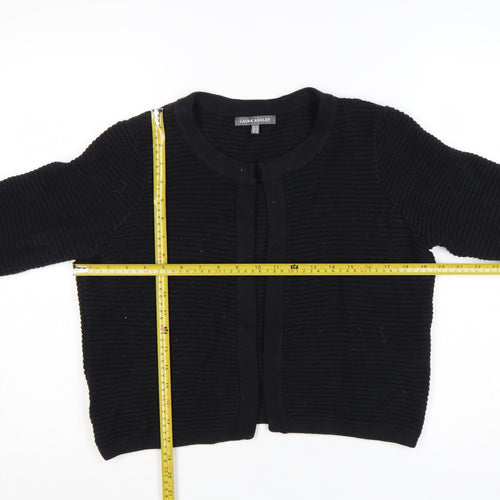 Laura Ashley Women Black UK 14 Cotton Cashmere Knit Open Cardigan