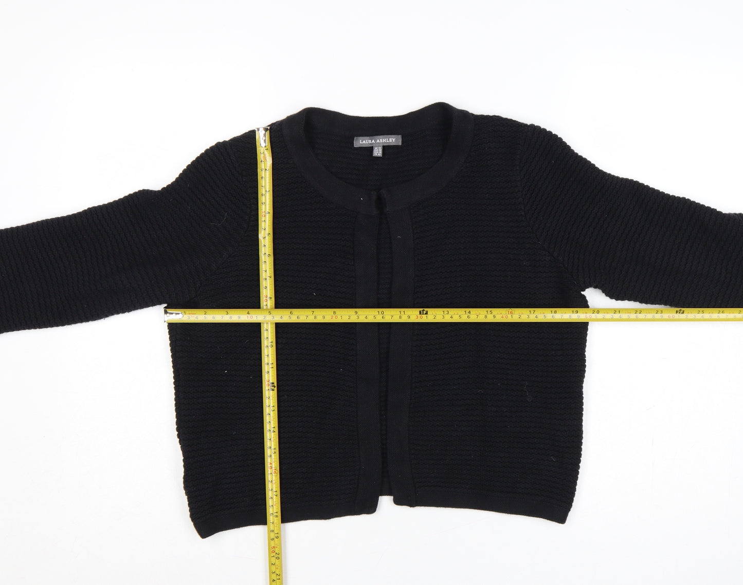 Laura Ashley Women Black UK 14 Cotton Cashmere Knit Open Cardigan