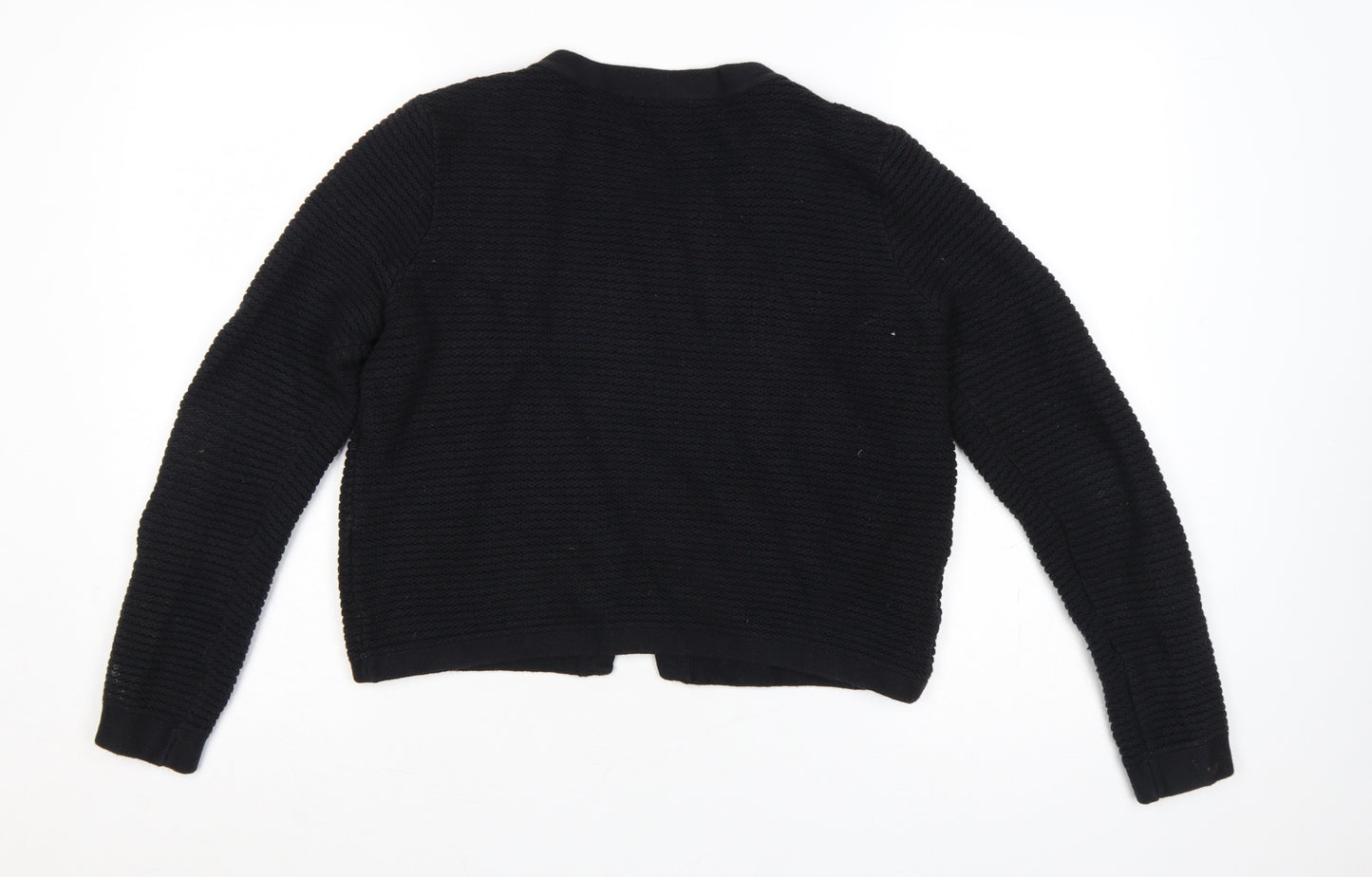 Laura Ashley Women Black UK 14 Cotton Cashmere Knit Open Cardigan