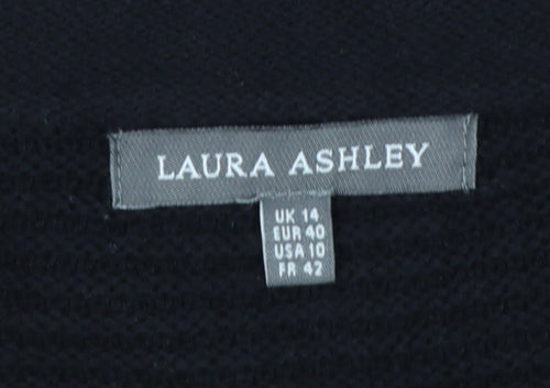 Laura Ashley Women Black UK 14 Cotton Cashmere Knit Open Cardigan