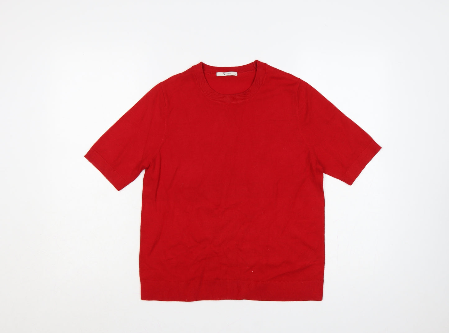 Tu Women Red Size 14 Short Sleeve Crew Neck Fine Knit Jumper