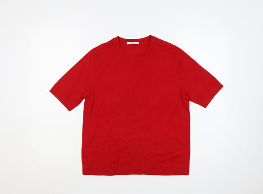 Tu Women Red Size 14 Short Sleeve Crew Neck Fine Knit Jumper