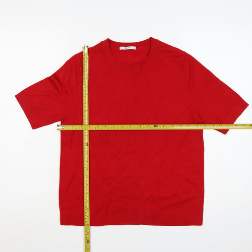 Tu Women Red Size 14 Short Sleeve Crew Neck Fine Knit Jumper