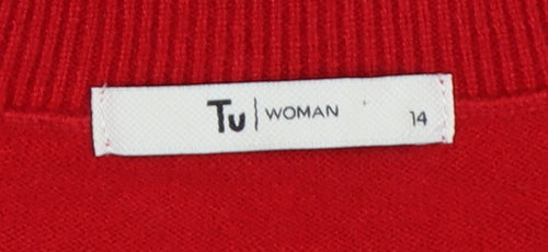 Tu Women Red Size 14 Short Sleeve Crew Neck Fine Knit Jumper