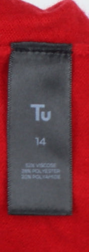 Tu Women Red Size 14 Short Sleeve Crew Neck Fine Knit Jumper