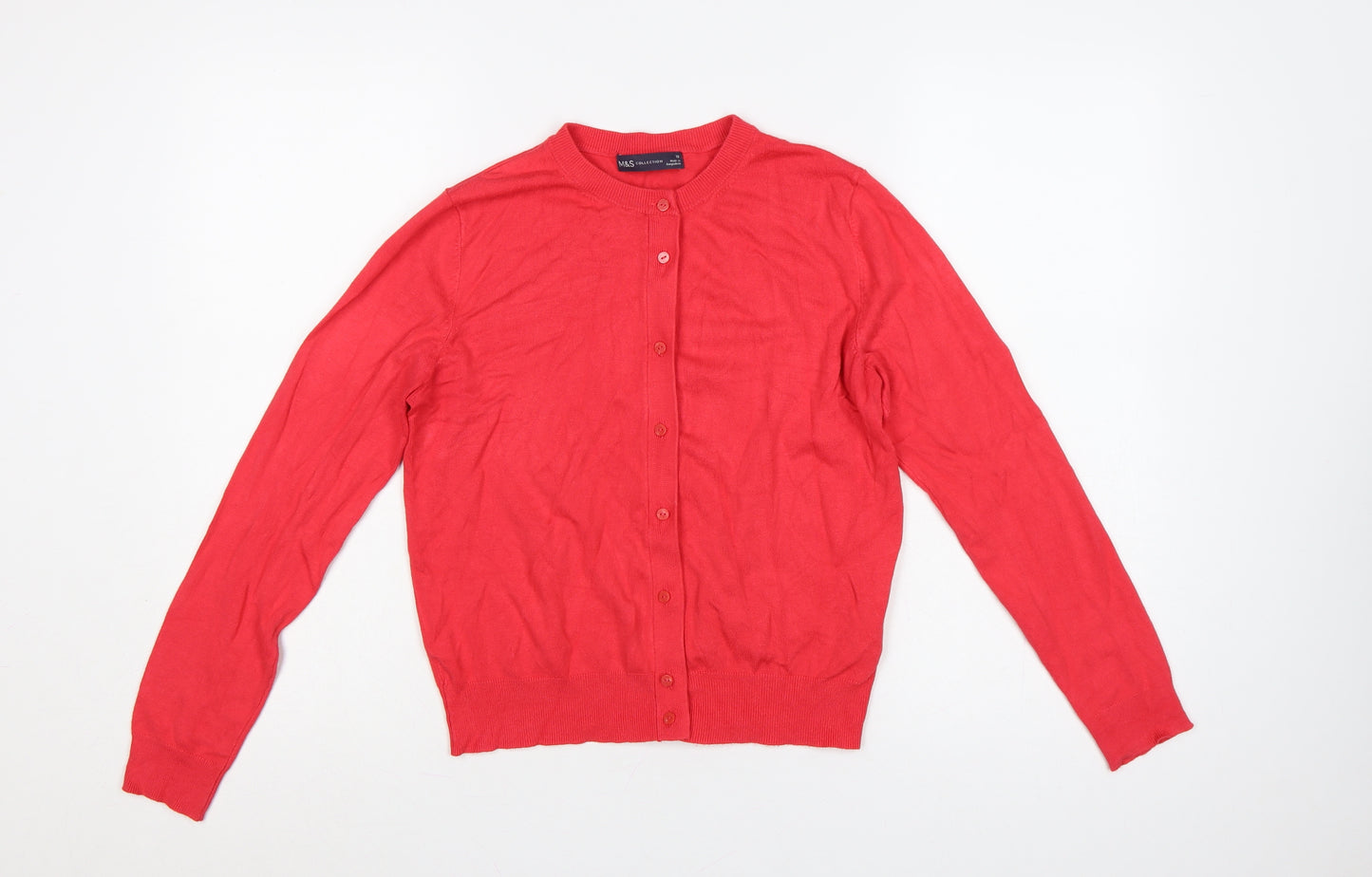 Marks and Spencer Women Red Size 12 Button Front Viscose Cardigan
