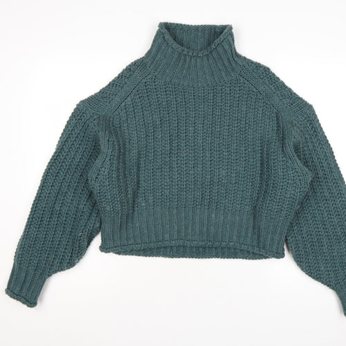 H&M Women Blue XS Chunky Roll Neck Knit Pullover Jumper Long Sleeve