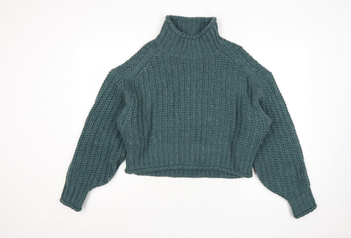 H&M Women Blue XS Chunky Roll Neck Knit Pullover Jumper Long Sleeve