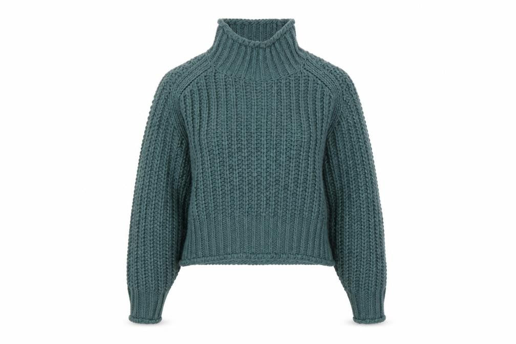 H&M Women Blue XS Chunky Roll Neck Knit Pullover Jumper Long Sleeve
