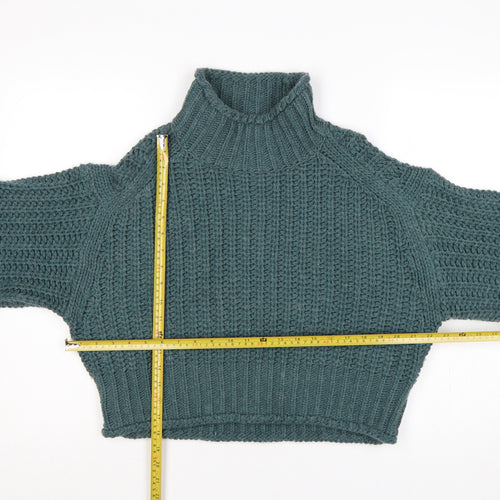 H&M Women Blue XS Chunky Roll Neck Knit Pullover Jumper Long Sleeve