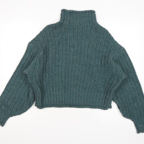 H&M Women Blue XS Chunky Roll Neck Knit Pullover Jumper Long Sleeve