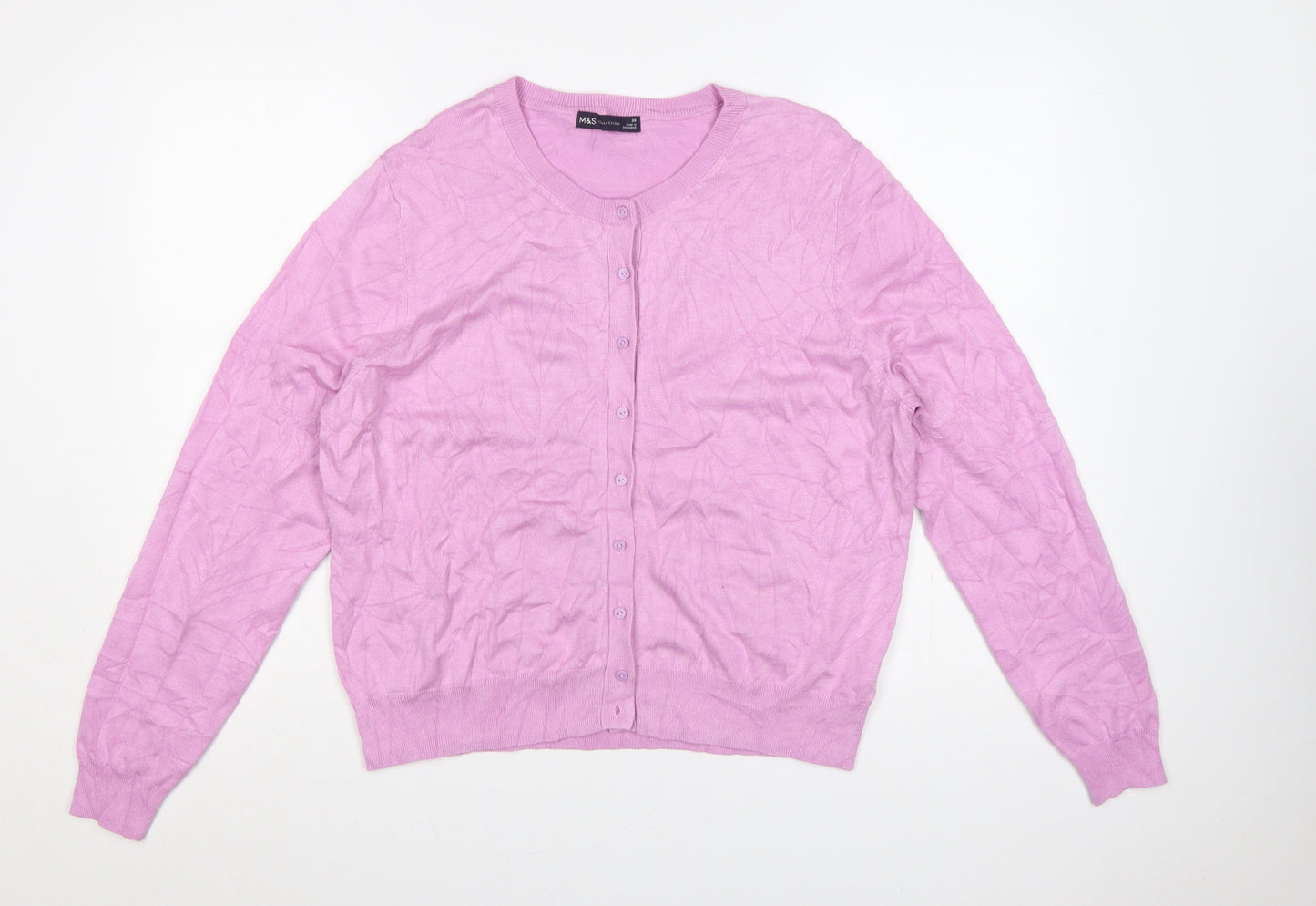 M&S Women’s Pink Size 20 Button Front Round Neck Knit Cardigan