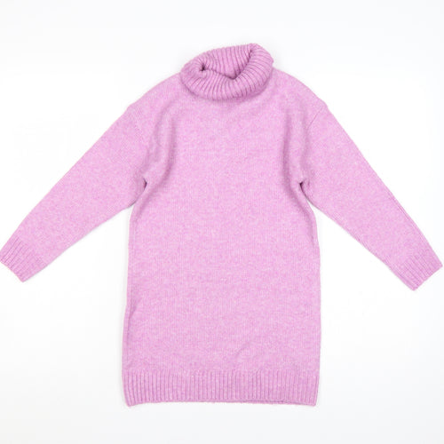 George Girls Pink 7-8 Years Roll Neck Knit Tunic Jumper