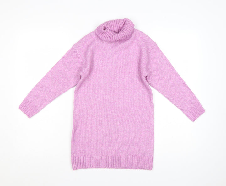 George Girls Pink 7-8 Years Roll Neck Knit Tunic Jumper