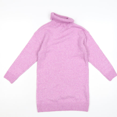 George Girls Pink 7-8 Years Roll Neck Knit Tunic Jumper