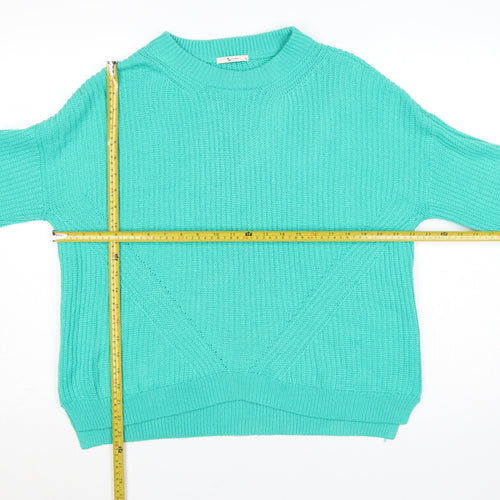 Tu Woman Green Chunky Knit Crew Neck Pullover Jumper Size 14