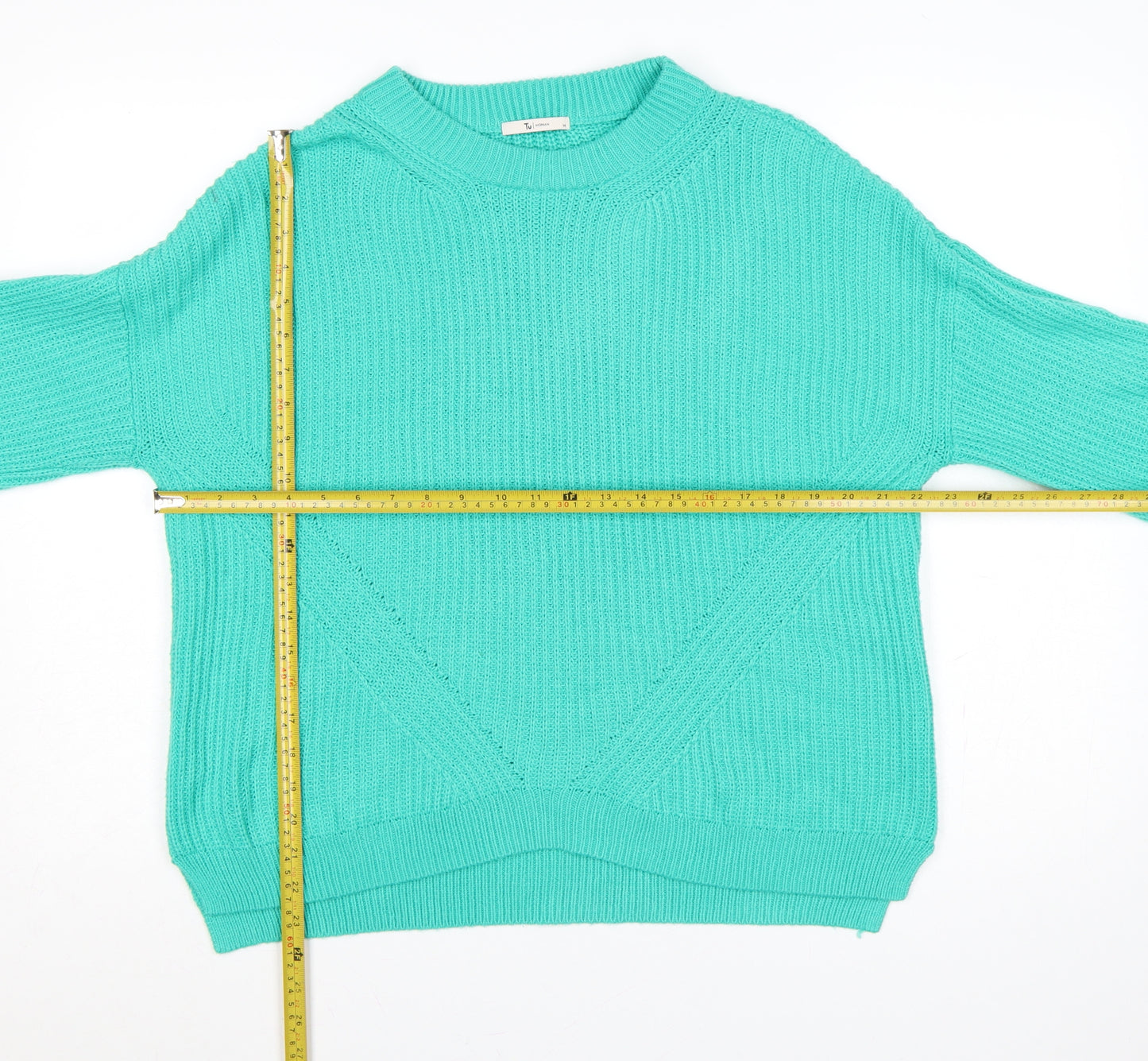 Tu Woman Green Chunky Knit Crew Neck Pullover Jumper Size 14