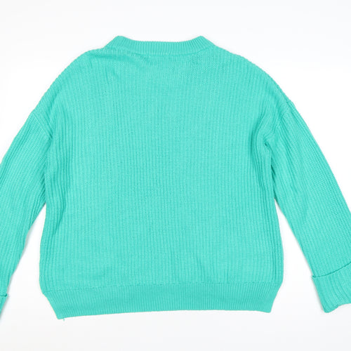Tu Woman Green Chunky Knit Crew Neck Pullover Jumper Size 14