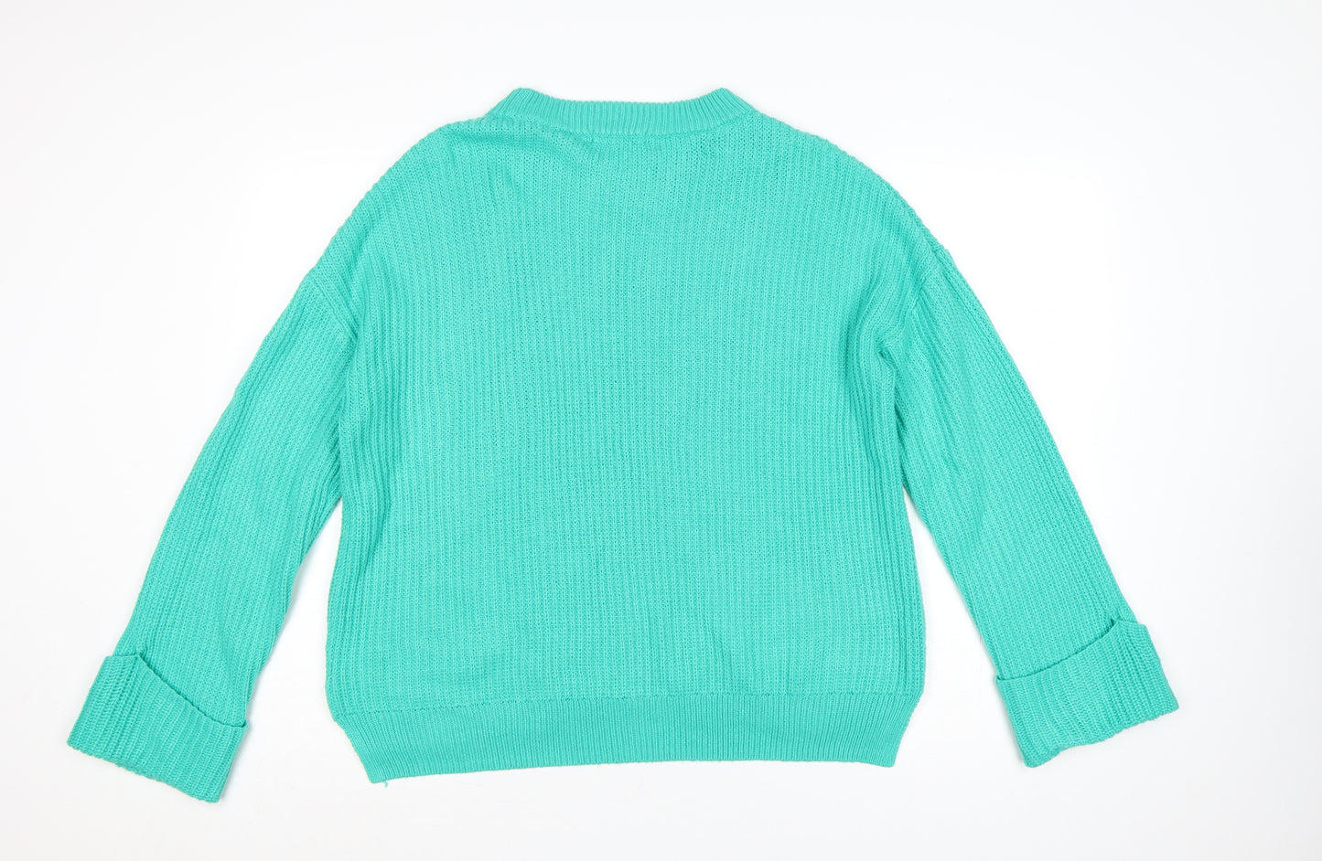 Tu Woman Green Chunky Knit Crew Neck Pullover Jumper Size 14