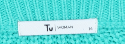 Tu Woman Green Chunky Knit Crew Neck Pullover Jumper Size 14