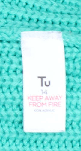 Tu Woman Green Chunky Knit Crew Neck Pullover Jumper Size 14