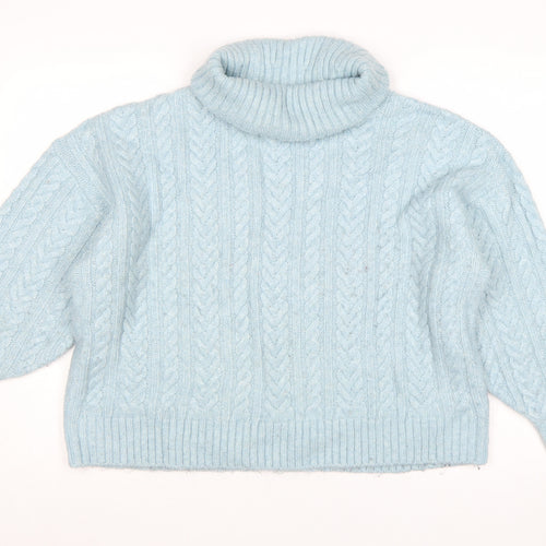 Nutmeg Women Blue Size 14 Cable Knit Roll Neck Jumper