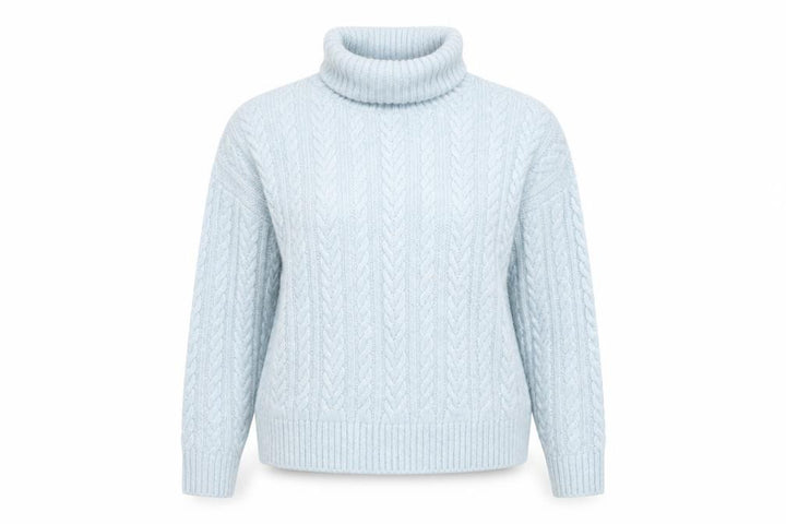 Nutmeg Women Blue Size 14 Cable Knit Roll Neck Jumper