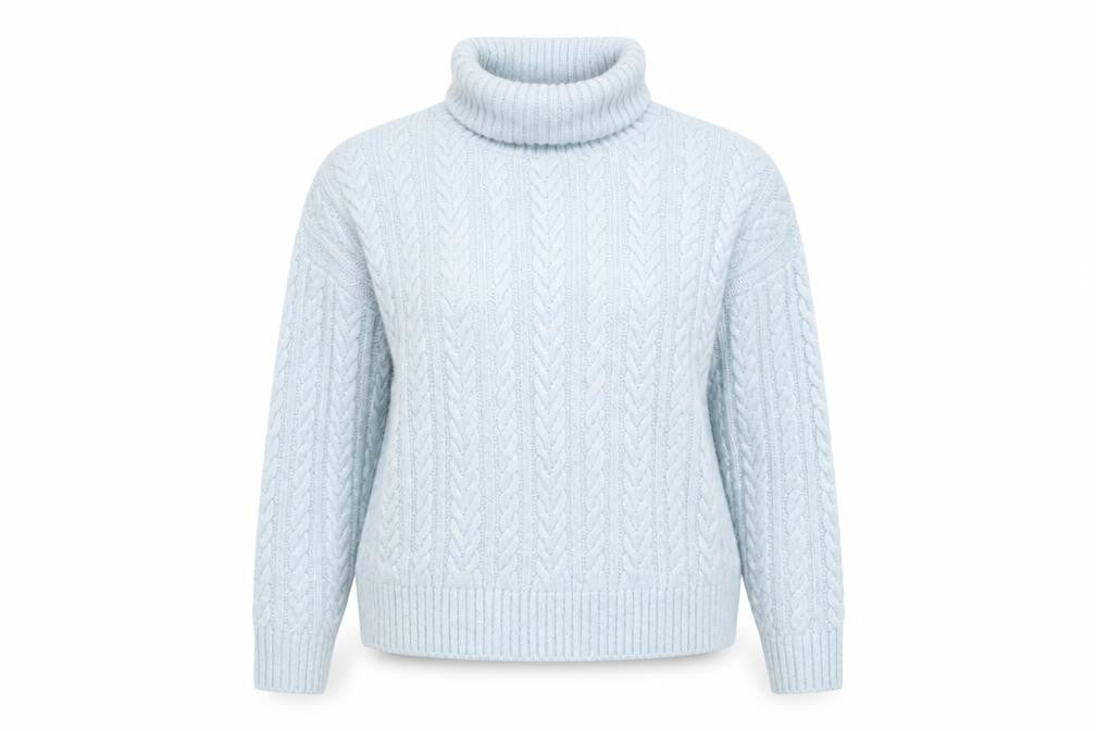Nutmeg Women Blue Size 14 Cable Knit Roll Neck Jumper
