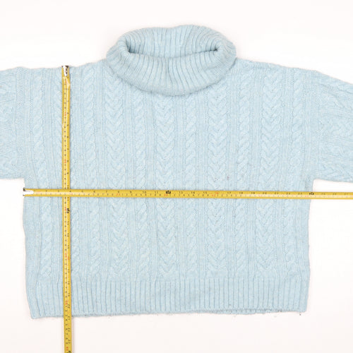 Nutmeg Women Blue Size 14 Cable Knit Roll Neck Jumper