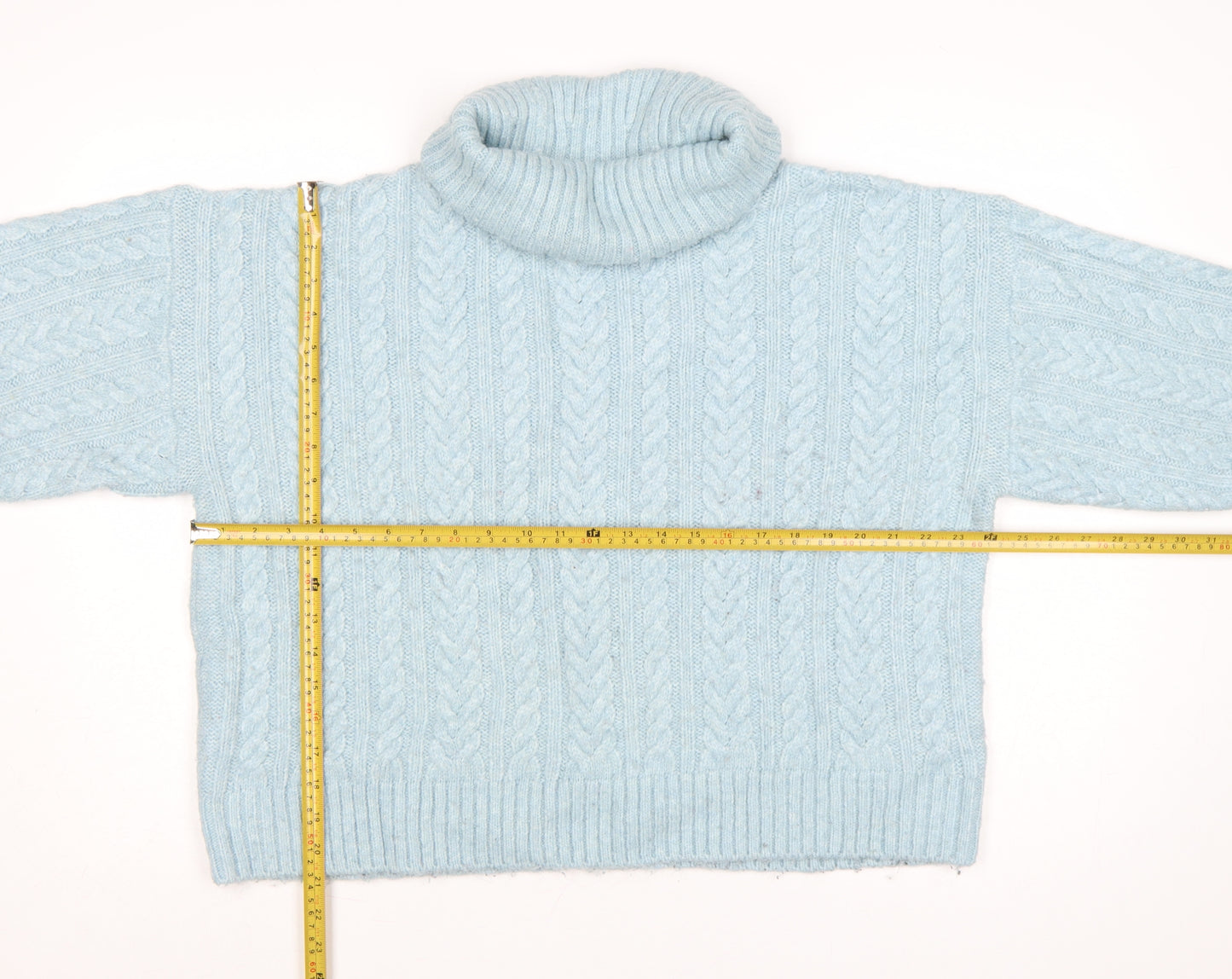 Nutmeg Women Blue Size 14 Cable Knit Roll Neck Jumper