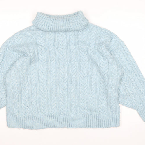 Nutmeg Women Blue Size 14 Cable Knit Roll Neck Jumper