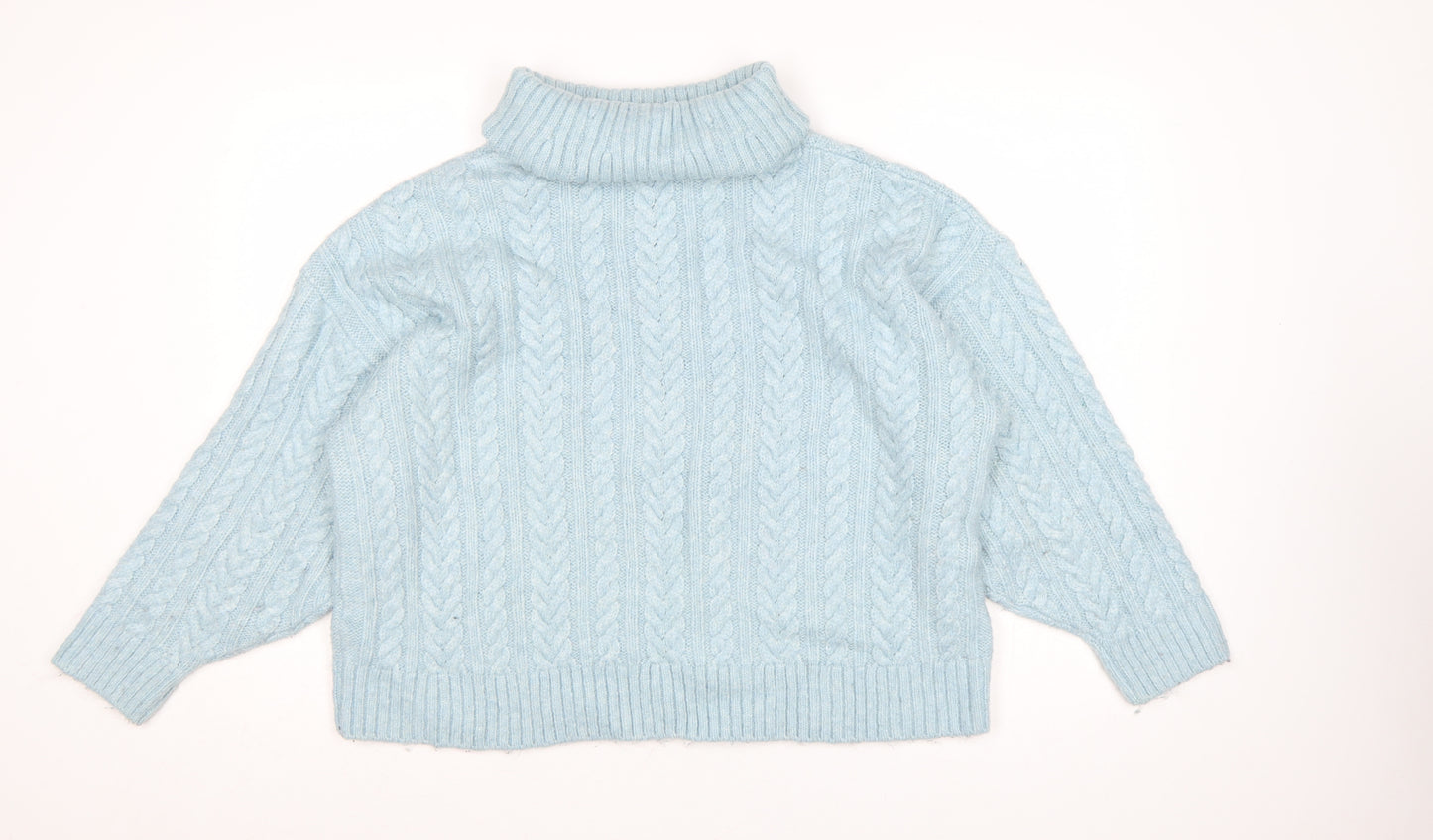 Nutmeg Women Blue Size 14 Cable Knit Roll Neck Jumper