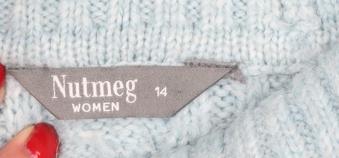 Nutmeg Women Blue Size 14 Cable Knit Roll Neck Jumper