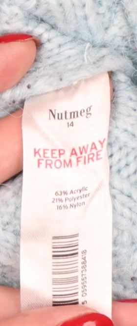 Nutmeg Women Blue Size 14 Cable Knit Roll Neck Jumper