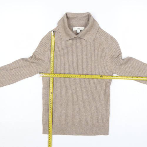 Marks and Spencer Women Beige S Ribbed Roll Neck Knit Jumper