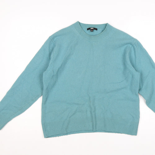Uniqlo Women Blue 100% Wool Crew Neck Raglan Jumper Size M