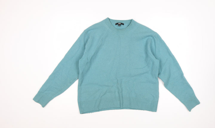 Uniqlo Women Blue 100% Wool Crew Neck Raglan Jumper Size M