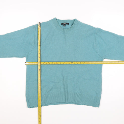 Uniqlo Women Blue 100% Wool Crew Neck Raglan Jumper Size M