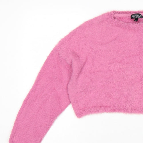 Topshop Women’s Pink Fluffy Knit Crew Neck Pullover Jumper UK 10