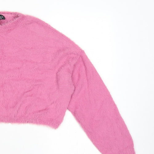 Topshop Women’s Pink Fluffy Knit Crew Neck Pullover Jumper UK 10