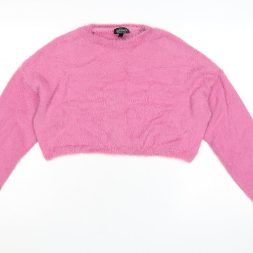 Topshop Women’s Pink Fluffy Knit Crew Neck Pullover Jumper UK 10