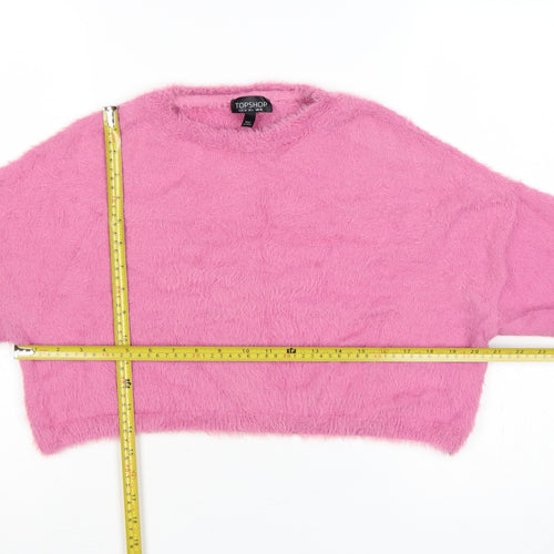 Topshop Women’s Pink Fluffy Knit Crew Neck Pullover Jumper UK 10