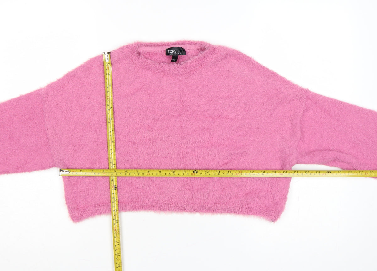 Topshop Women’s Pink Fluffy Knit Crew Neck Pullover Jumper UK 10
