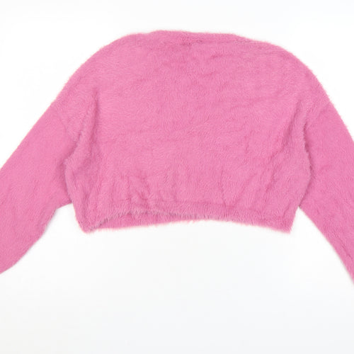 Topshop Women’s Pink Fluffy Knit Crew Neck Pullover Jumper UK 10
