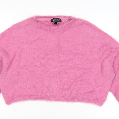 Topshop Women’s Pink Fluffy Knit Crew Neck Pullover Jumper UK 10