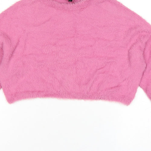 Topshop Women’s Pink Fluffy Knit Crew Neck Pullover Jumper UK 10