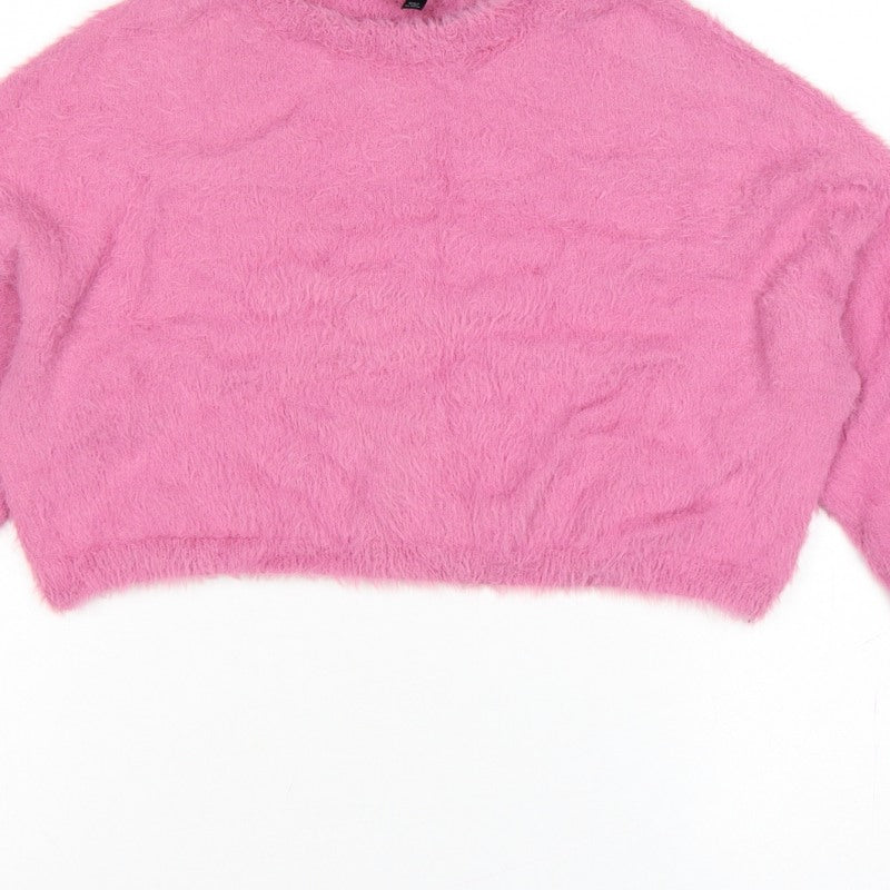 Topshop Women’s Pink Fluffy Knit Crew Neck Pullover Jumper UK 10