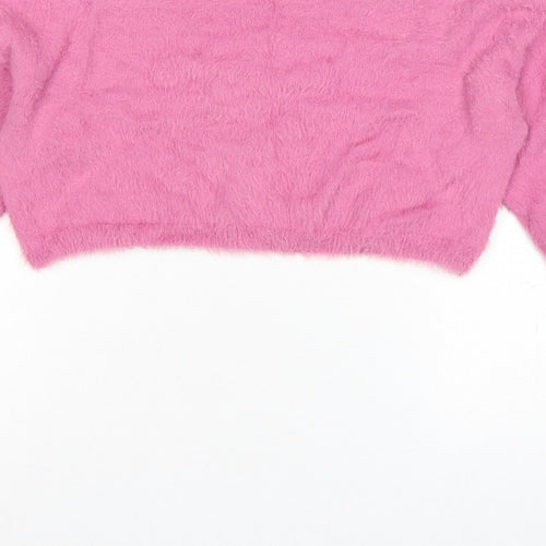Topshop Women’s Pink Fluffy Knit Crew Neck Pullover Jumper UK 10