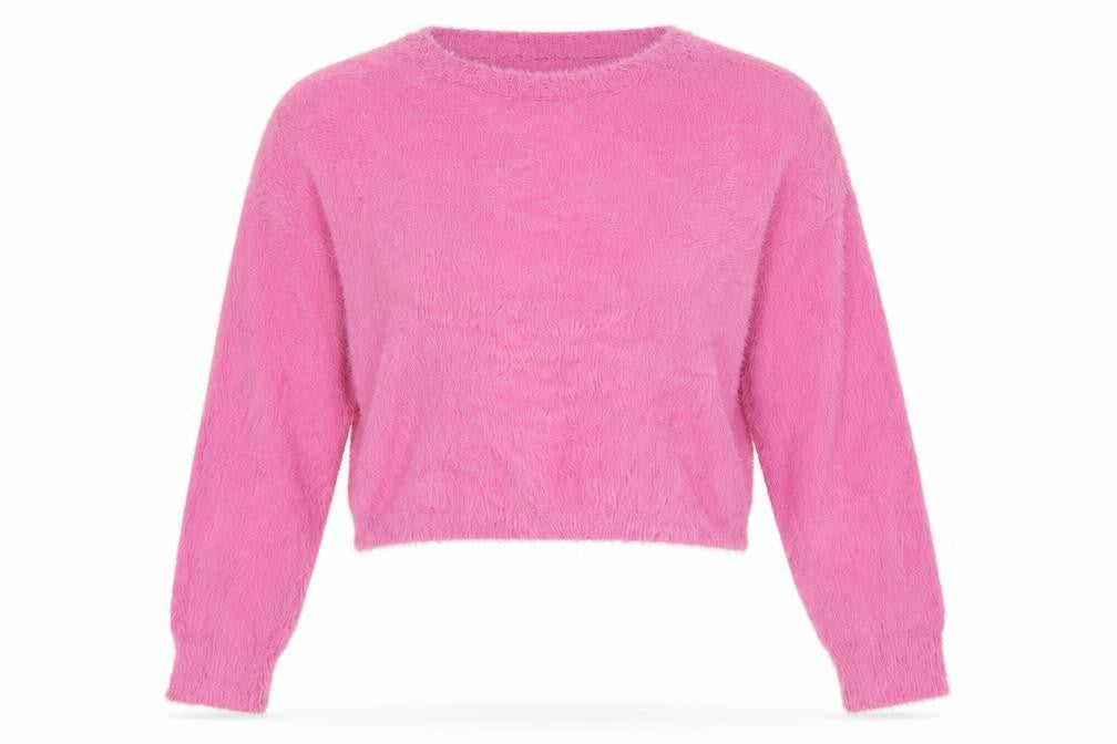 Topshop Women’s Pink Fluffy Knit Crew Neck Pullover Jumper UK 10