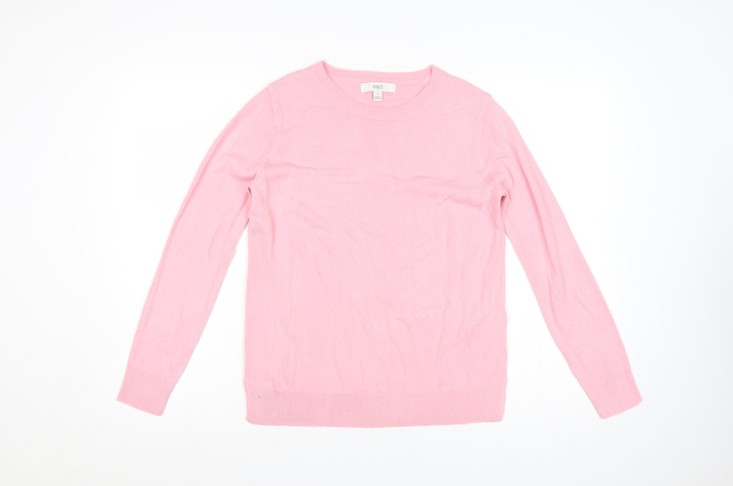Marks & Spencer Women Pink Size 8 Crew Neck Acrylic Knit Pullover Jumper